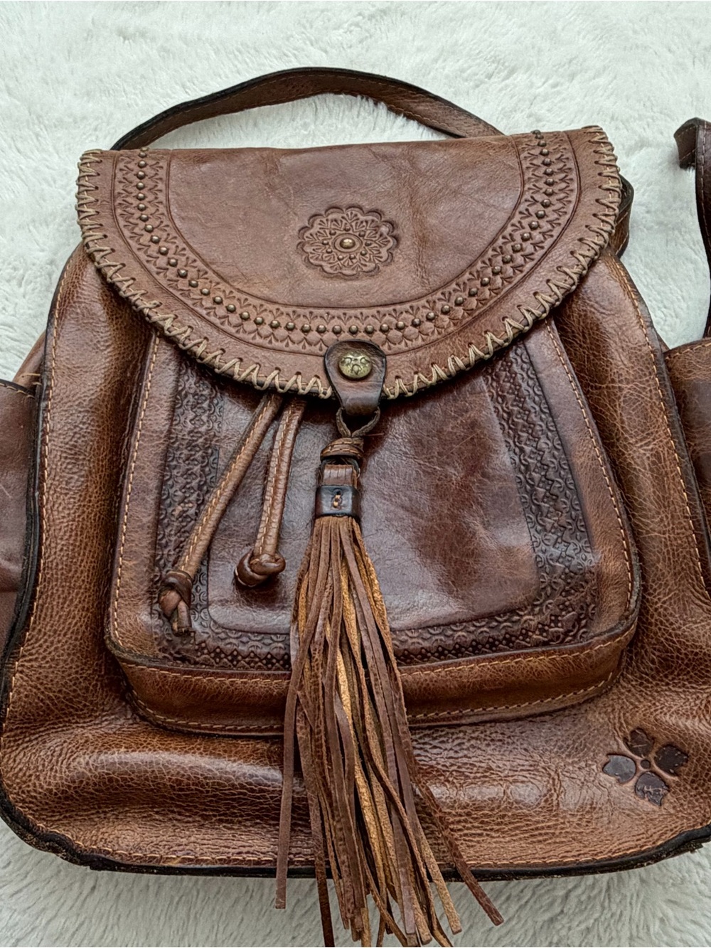 Handcrafted Brown Leather Tassel Backpack - Women